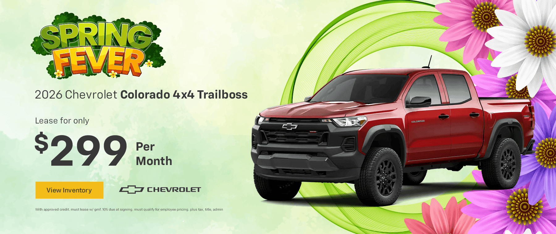 2026 Chevrolet Colorado 4X4 Trailboss lease for only $299 per month