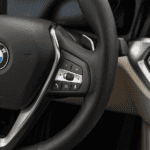 close-up of bmw steering wheel