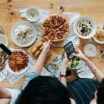 Friends taking photos of their meal before they eat