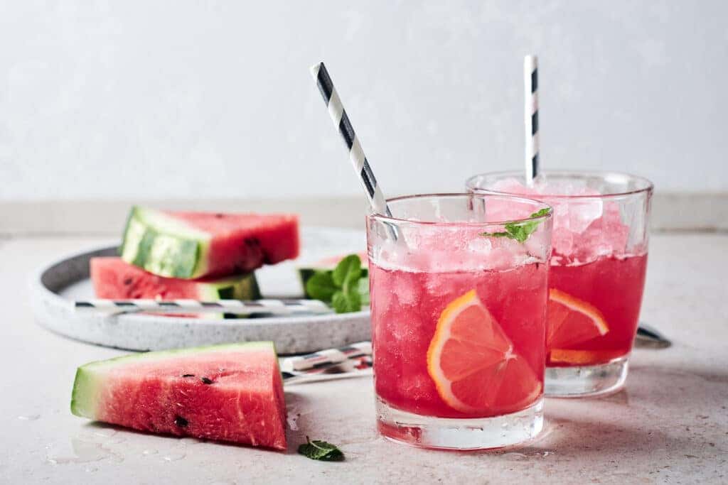 cups of cold watermelon aguas frescas drinks