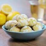Crinkle lemon cookies on wooden background