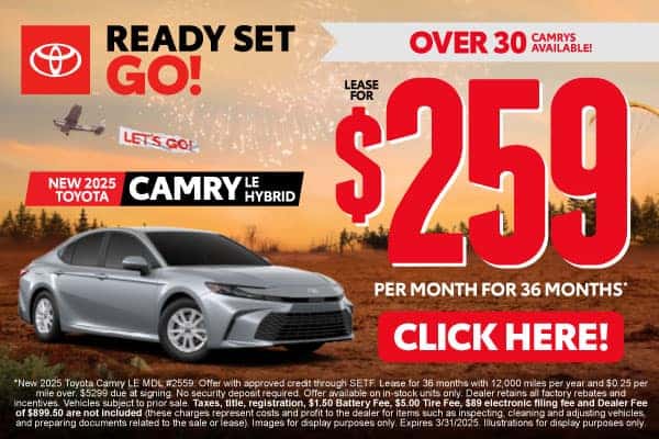 New 2025 Toyota Camry LE Hybrid lease for $259/month for 36 months*