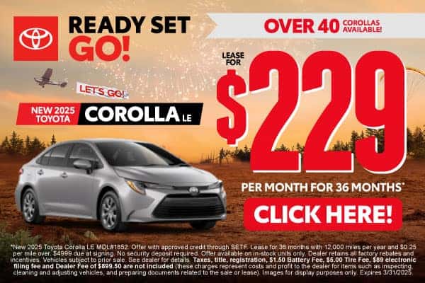 New 2025 Toyota Corolla LE lease for $229/month for 36 months*