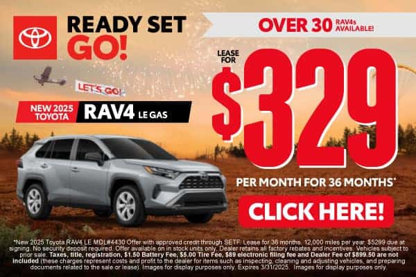 New 2025 Toyota RAV4 LE lease for $329/month for 36 months*