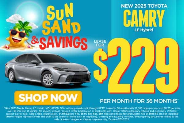 New 2025 Toyota Camry LE Hybrid lease for $229/month for 36 months*