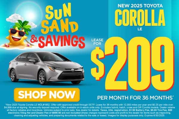 New 2025 Toyota Corolla LE lease for $209/month for 36 months*