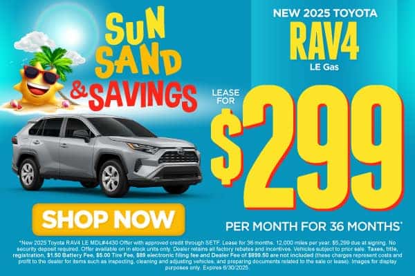 New 2025 Toyota RAV4 LE lease for $299/month for 36 months*