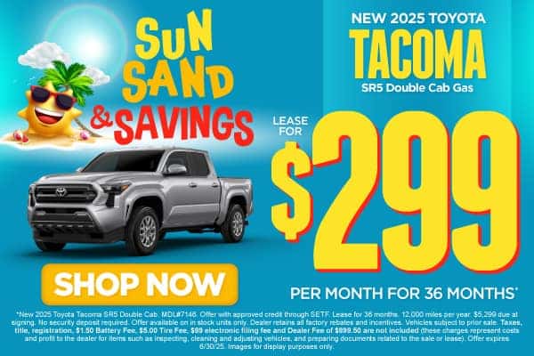 New 2025 Toyota Tacoma SR5 Double Cab Gas lease for $299/month for 36 months*