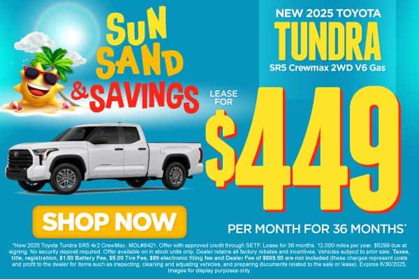 New 2025 Toyota Tundra SR5 Crewmax 2WD V6 Gas lease for $449/month for 36 months*
