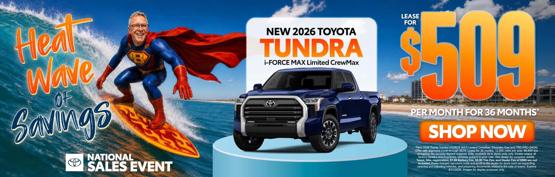 New 2026 Toyota Tundra i-FORCE MAX Limited CrewMax Lease For $509 Per Month For 36 Months*