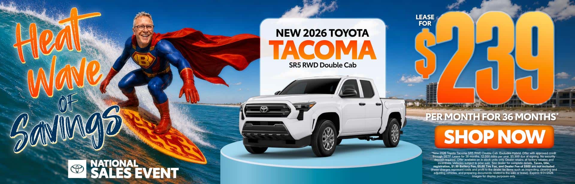 New 2026 Toyota Tacoma SR5 RWD Double Cab Lease For $239 Per Month For 36 Months*
