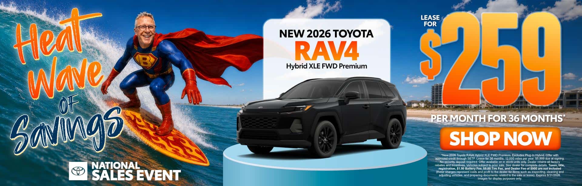 New 2026 Toyota RAV4 Hybrid XLE FWD Premium Lease For $259 Per Month For 36 Months*