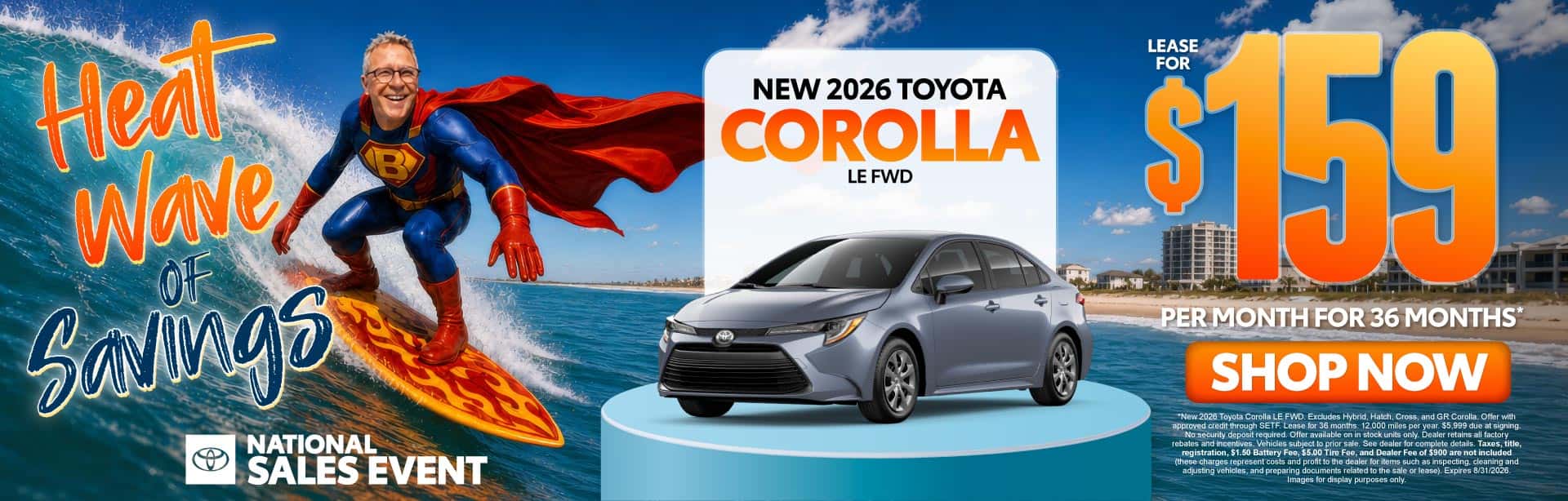 New 2026 Toyota Corolla LE FWD Lease For $159 Per Month For 36 Months*