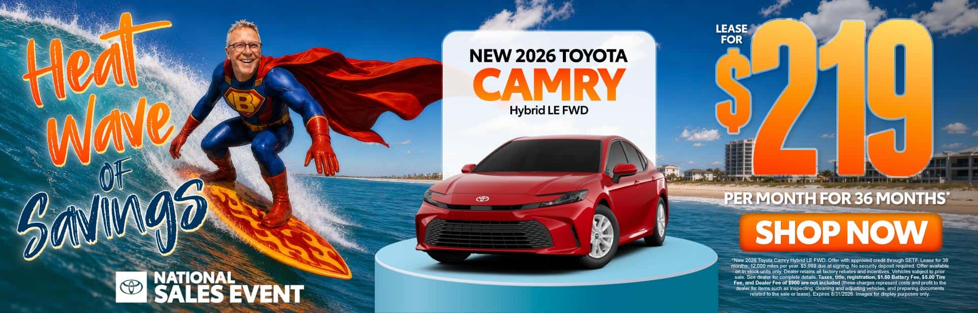 New 2026 Toyota Camry Hybrid LE FWD Lease For $219 Per Month For 36 Months*