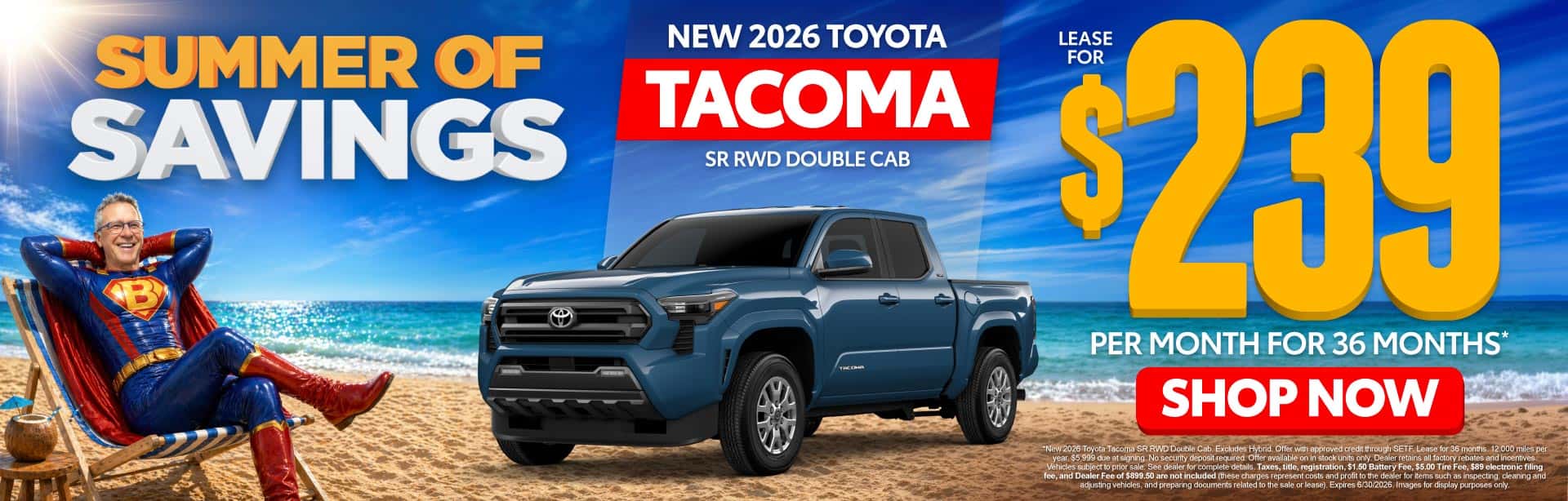 New 2026 Toyota Tacoma SR RWD Double Cab Lease For $239 Per Month For 36 Months*