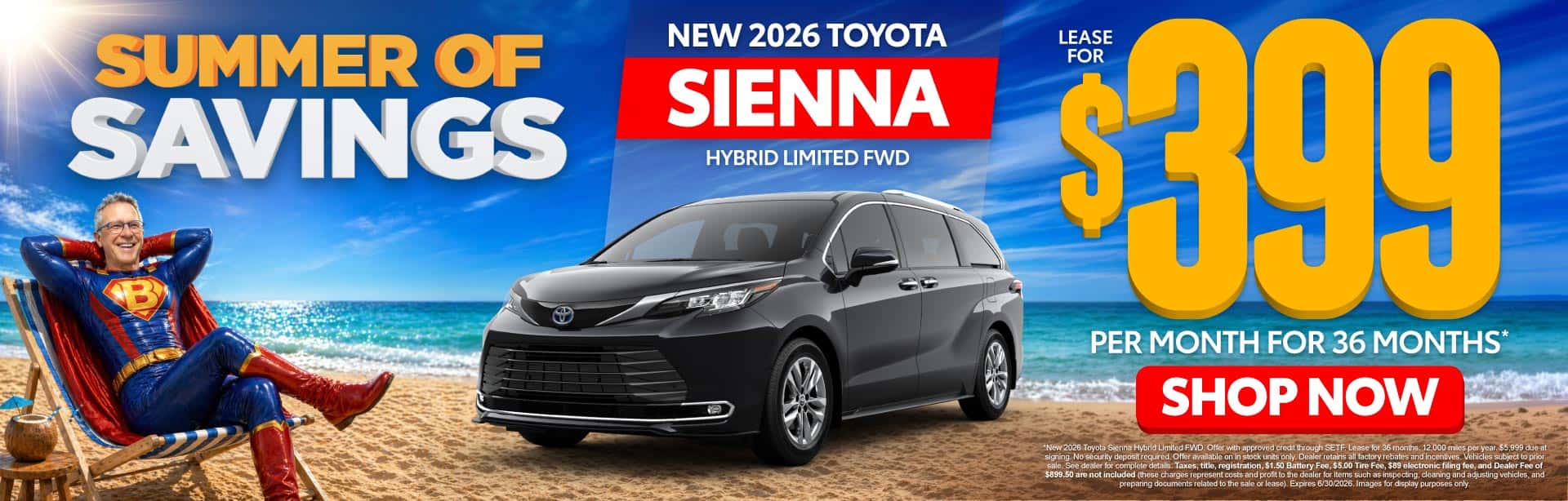 New 2026 Toyota Sienna Hybrid Limited FWD Lease For $399 Per Month For 36 Months*