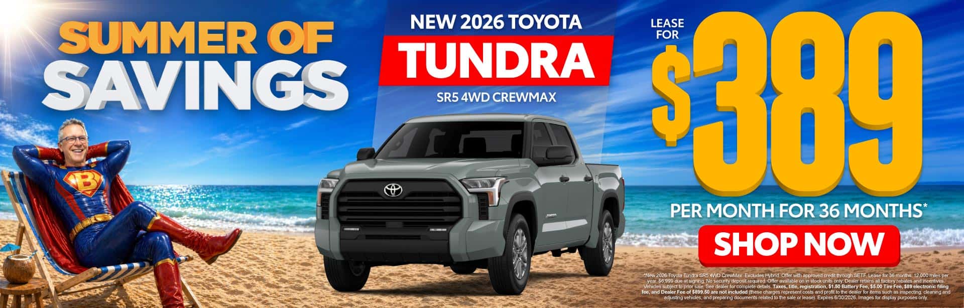 New 2026 Toyota Tundra SR5 4WD CrewMax Lease For $389 Per Month For 36 Months*