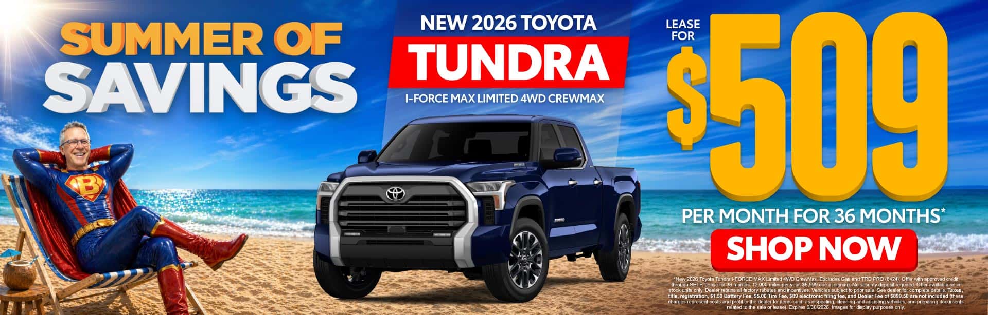 New 2026 Toyota Tundra i-FORCE MAX Limited 4WD CrewMax Lease For $509 Per Month For 36 Months*