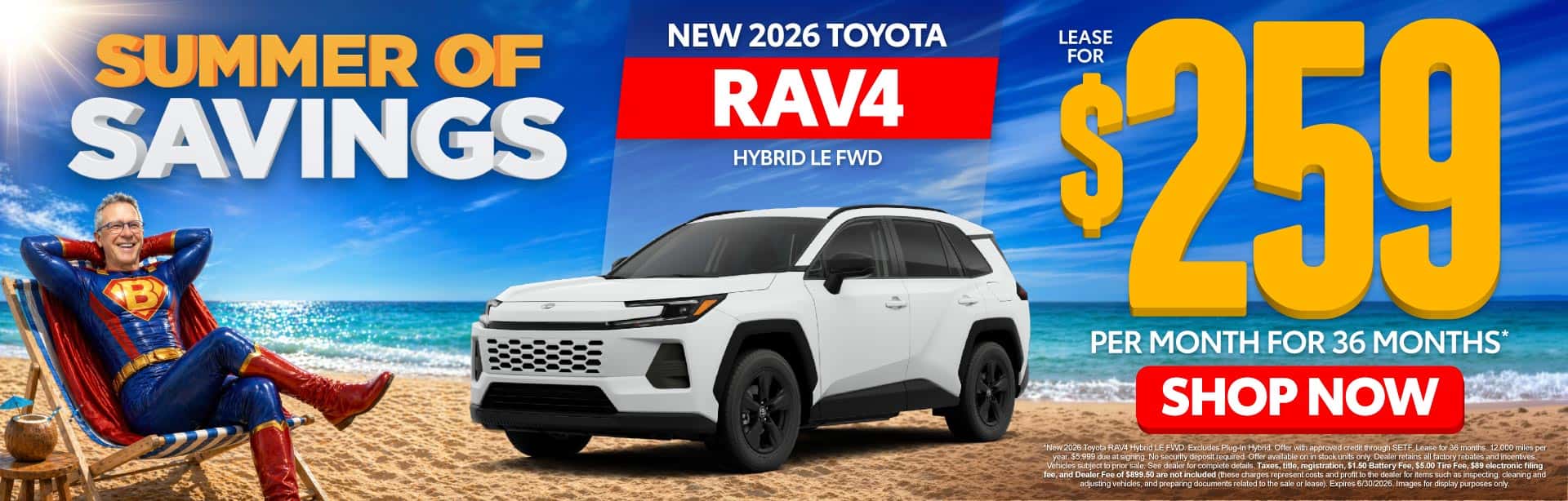 New 2026 Toyota RAV4 Hybrid LE FWD Lease For $259 Per Month For 36 Months*