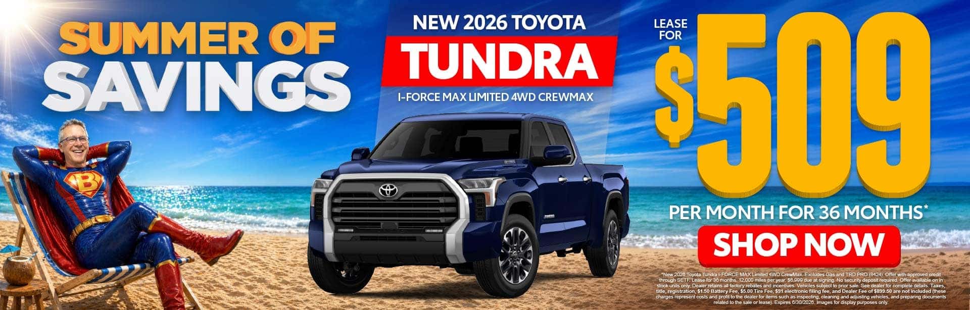 New 2026 Toyota Tundra i-FORCE MAX Limited 4WD CrewMax Lease For $509 Per Month For 36 Months*
