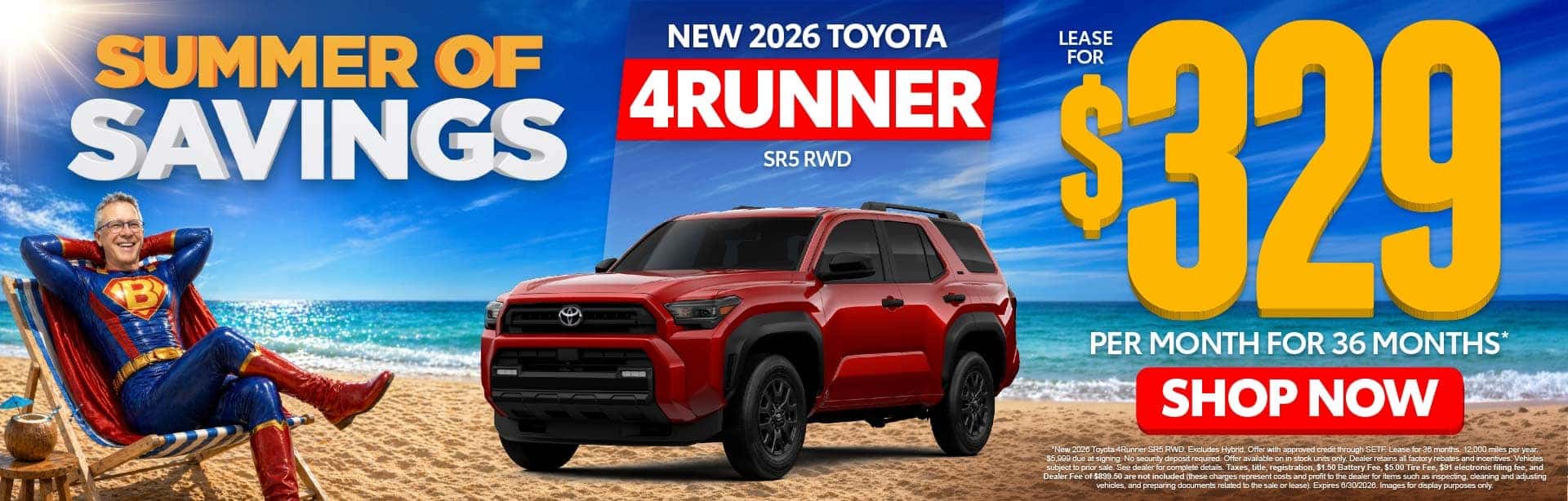 New 2026 Toyota 4Runner SR5 RWD Lease For $329 Per Month For 36 Months* 