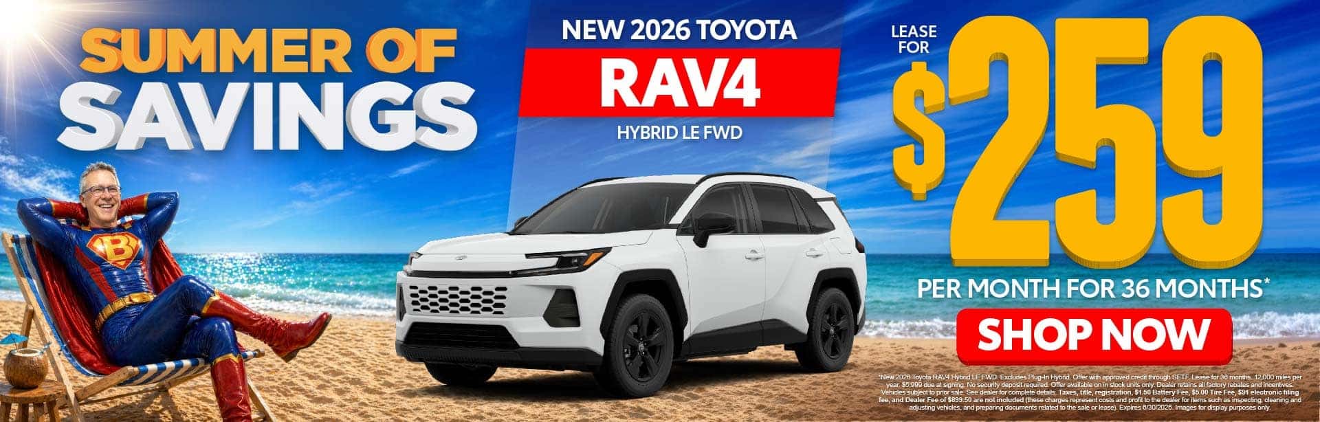 New 2026 Toyota RAV4 Hybrid LE FWD Lease For $259 Per Month For 36 Months* 