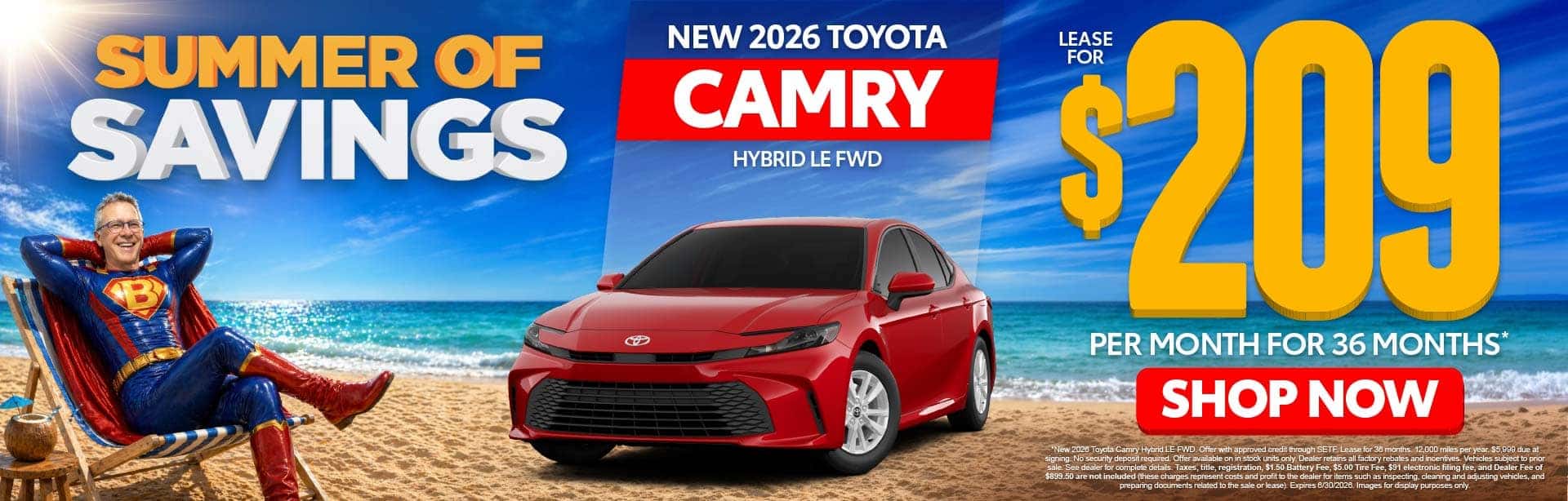 New 2026 Toyota Camry Hybrid LE FWD Lease For $209 Per Month For 36 Months*