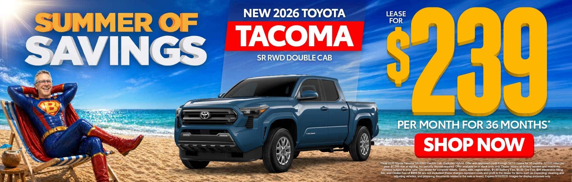 New 2026 Toyota Tacoma SR RWD Double Cab Lease For $239 Per Month For 36 Months*