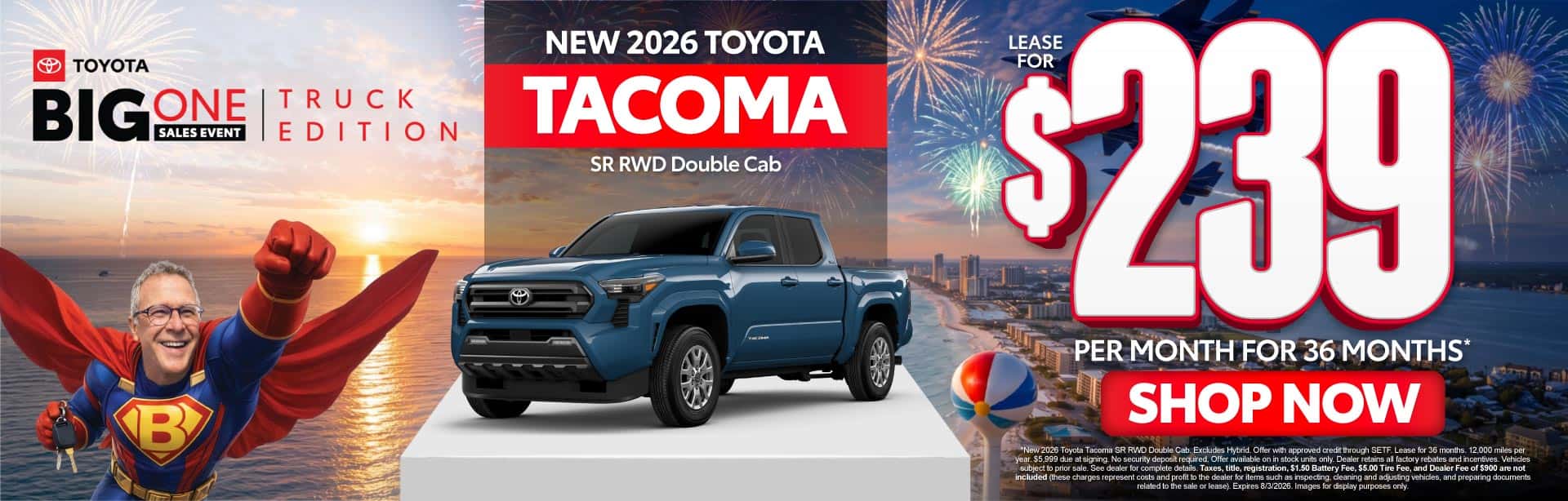 New 2026 Toyota Tacoma SR RWD Double Cab Lease For $239 Per Month For 36 Months*