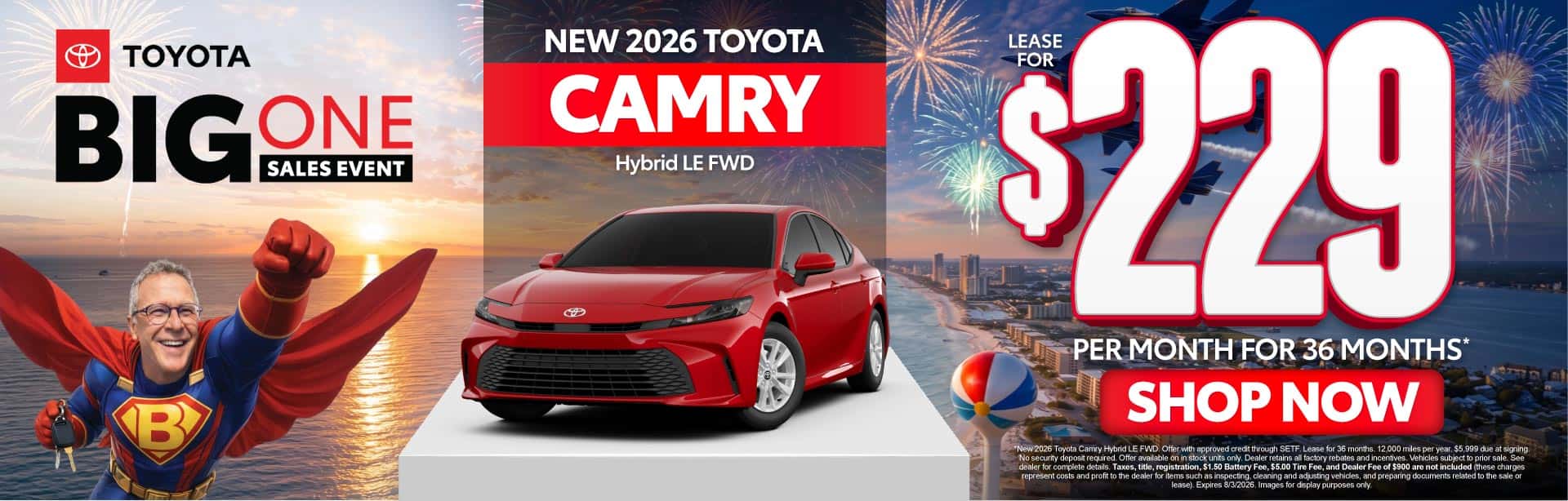 New 2026 Toyota Camry Hybrid LE FWD Lease For $229 Per Month For 36 Months*