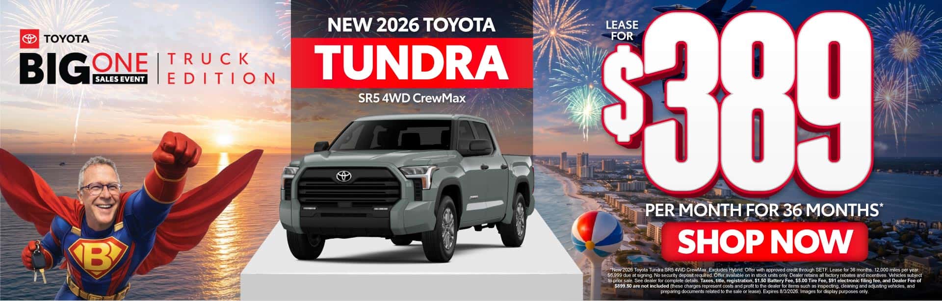 New 2026 Toyota Tundra SR5 4WD CrewMax Lease For $389 Per Month For 36 Months*