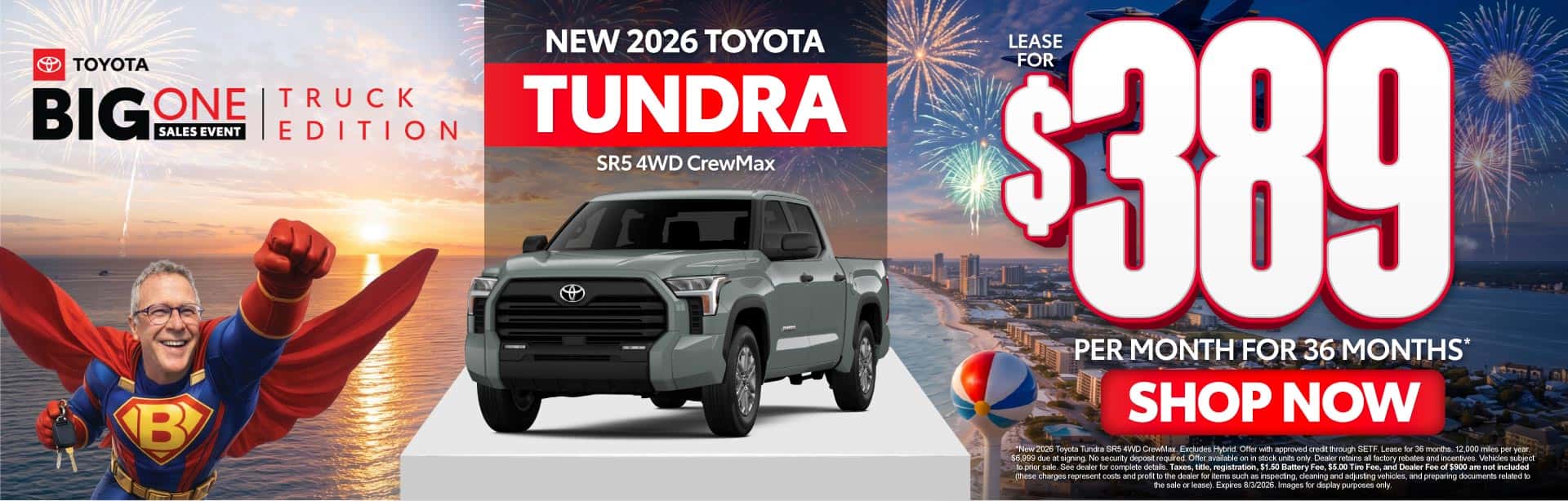 New 2026 Toyota Tundra SR5 4WD CrewMax Lease For $389 Per Month For 36 Months*