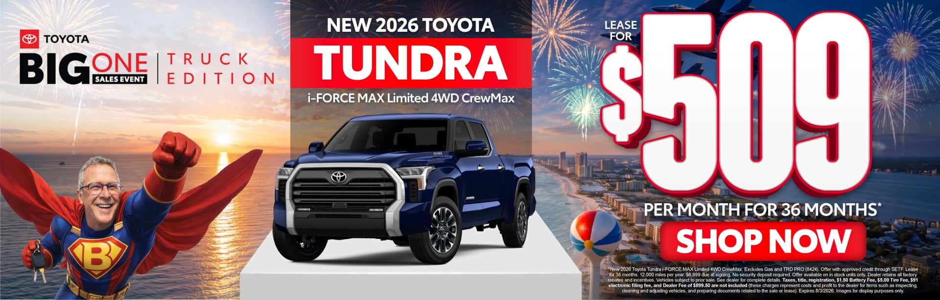 New 2026 Toyota Tundra i-FORCE MAX Limited 4WD CrewMax Lease For $509 Per Month For 36 Months*