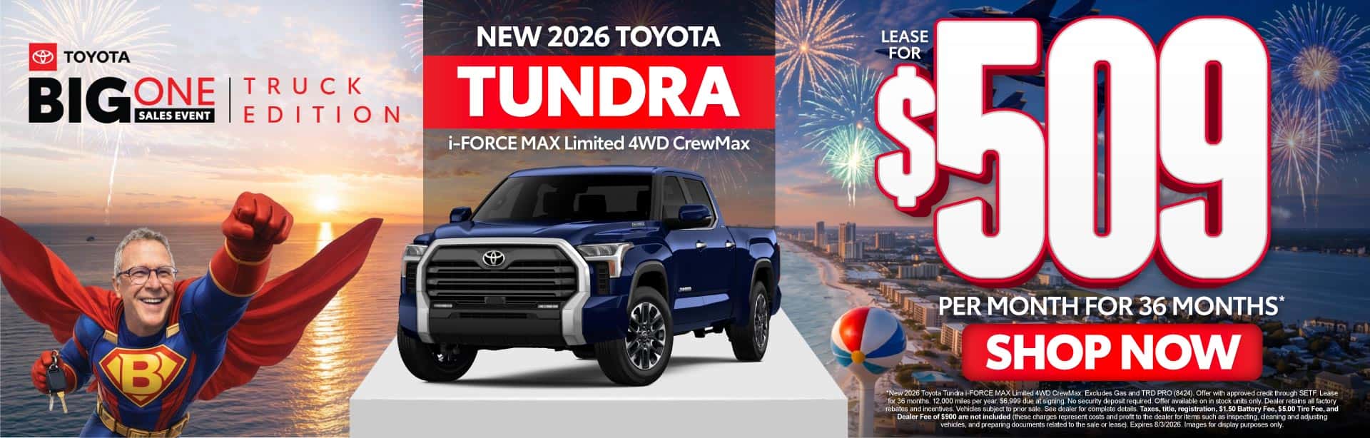 New 2026 Toyota Tundra i-FORCE MAX Limited 4WD CrewMax Lease For $509 Per Month For 36 Months*
