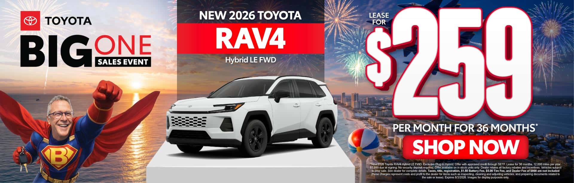New 2026 Toyota RAV4 Hybrid LE FWD Lease For $259 Per Month For 36 Months*