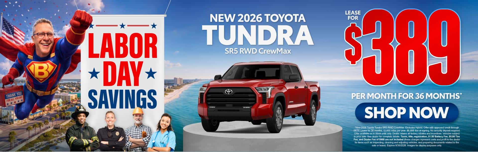 New 2026 Toyota Tundra SR5 RWD CrewMax Lease For $389 Per Month For 36 Months*