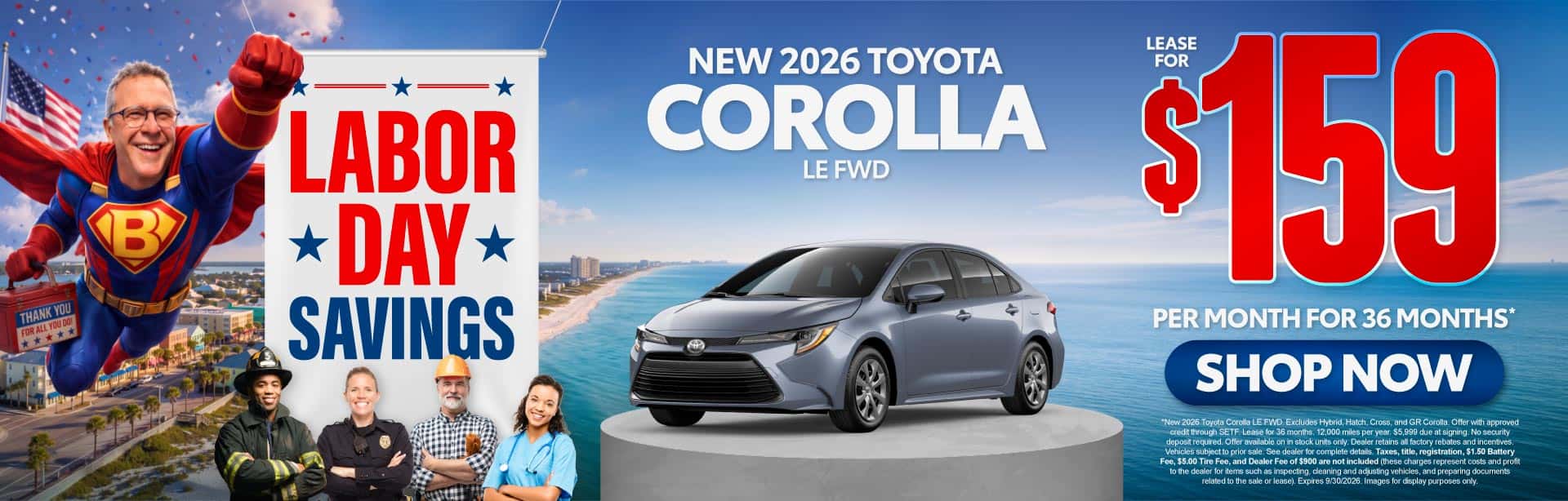 New 2026 Toyota Corolla LE FWD Lease For $159 Per Month For 36 Months*