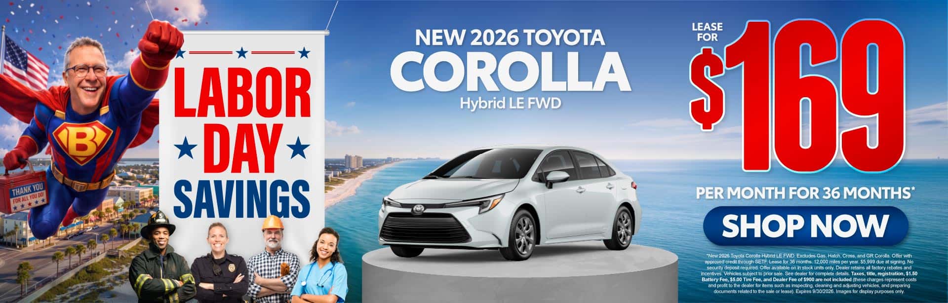 New 2026 Toyota Corolla Hybrid LE FWD Lease For $169 Per Month For 36 Months*