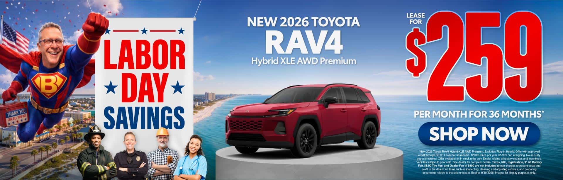 New 2026 Toyota RAV4 Hybrid XLE AWD Premium Lease For $259 Per Month For 36 Months*