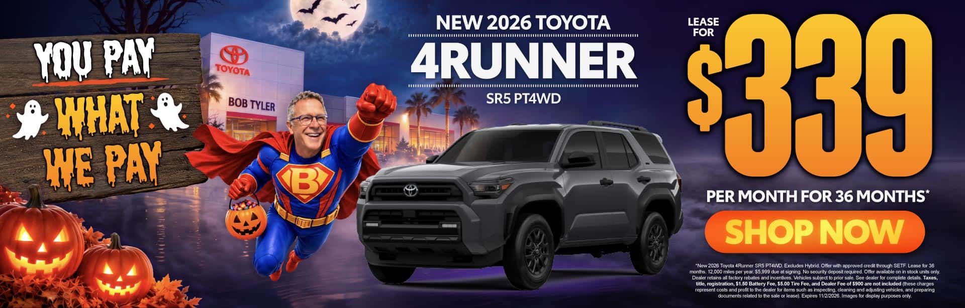 New 2026 Toyota 4Runner SR5 PT4WD Lease For $339 Per Month For 36 Months*