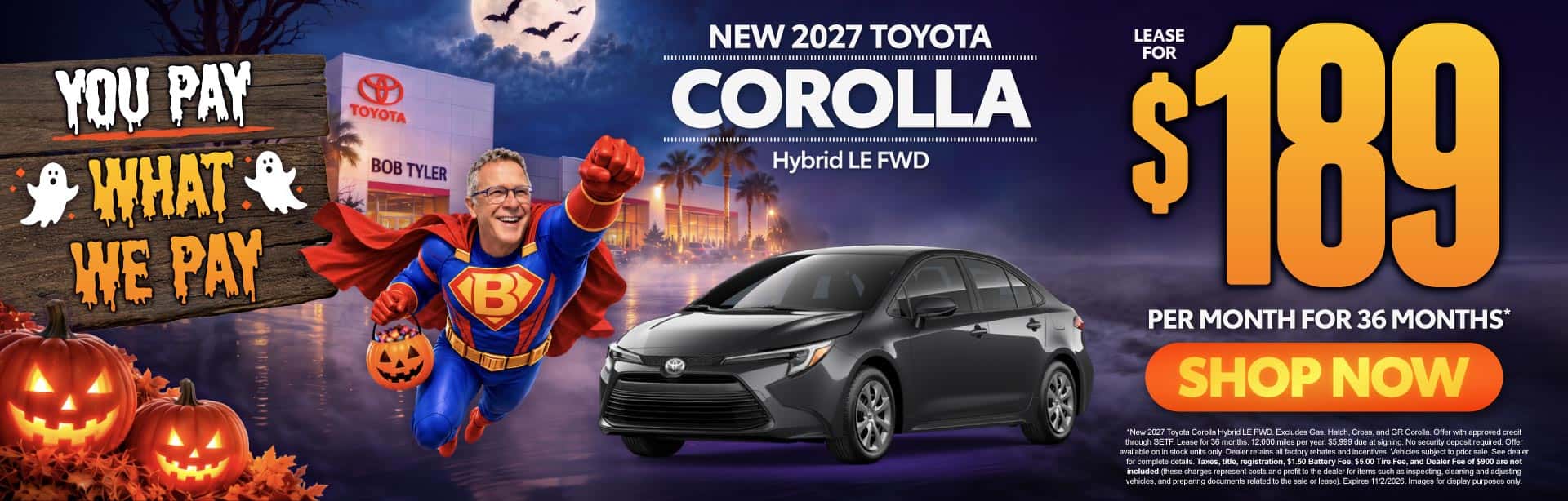 New 2027 Toyota Corolla Hybrid LE FWD Lease For $189 Per Month For 36 Months*