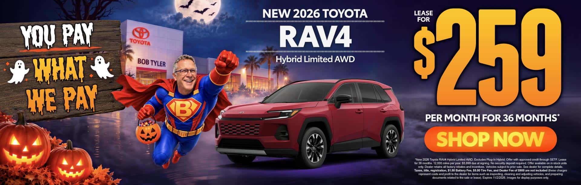 New 2026 Toyota RAV4 Hybrid Limited AWD Lease For $259 Per Month For 36 Months*