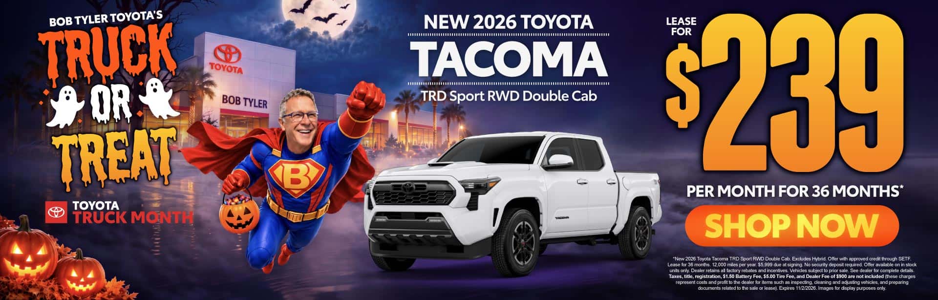New 2026 Toyota Tacoma TRD Sport RWD Double Cab Lease For $239 Per Month For 36 Months*