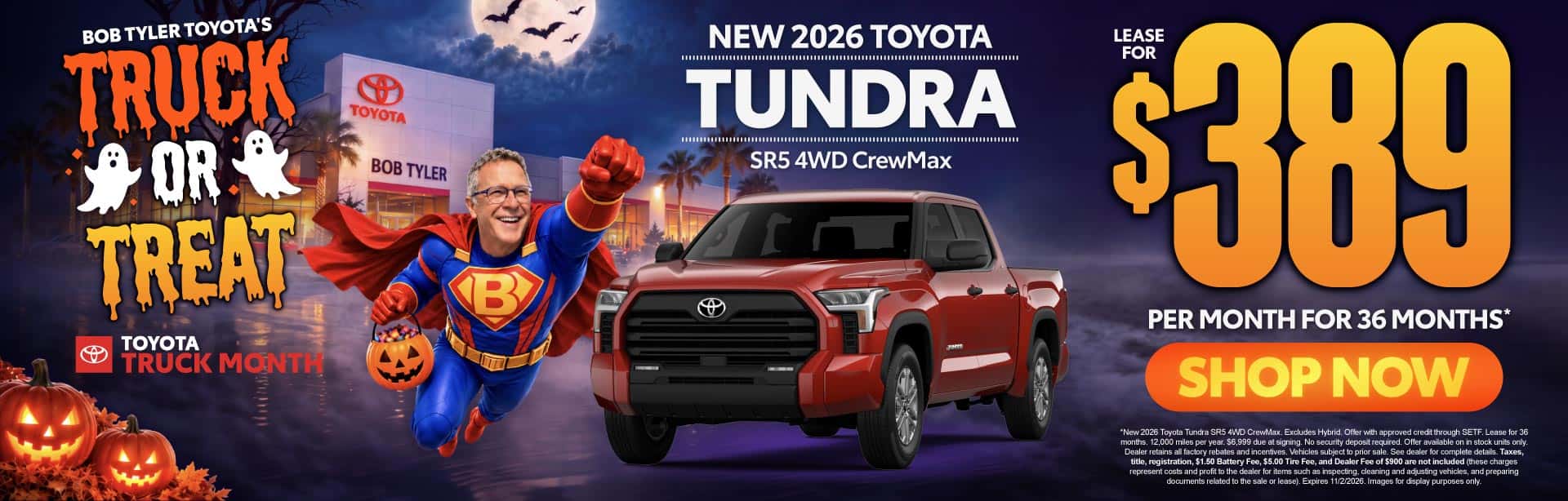New 2026 Toyota Tundra SR5 4WD CrewMax Lease For $389 Per Month For 36 Months*