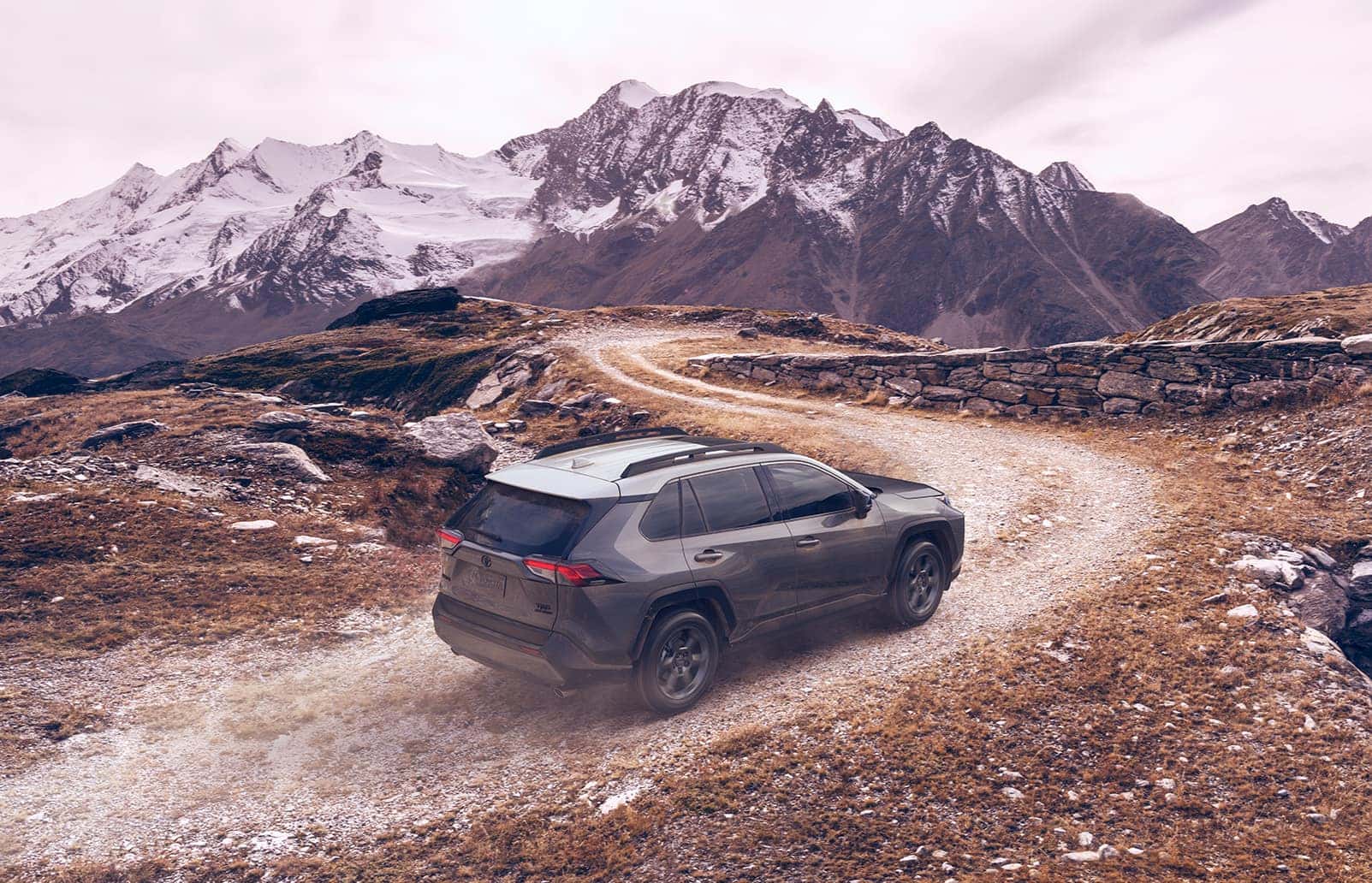 Performance features of the 2020 Toyota RAV4 at Boch Toyota | grey 2020 drving up the hill