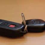 Close up image of a Toyota key fob.