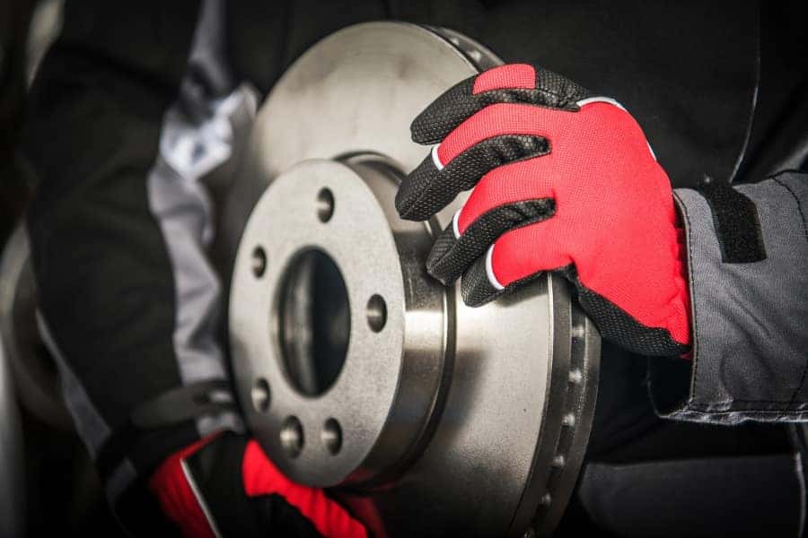 Brake rotor inspection on a Volkswagen.