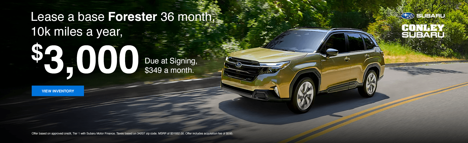 Lease a 2025 base Forester 36 month, 10k miles a year