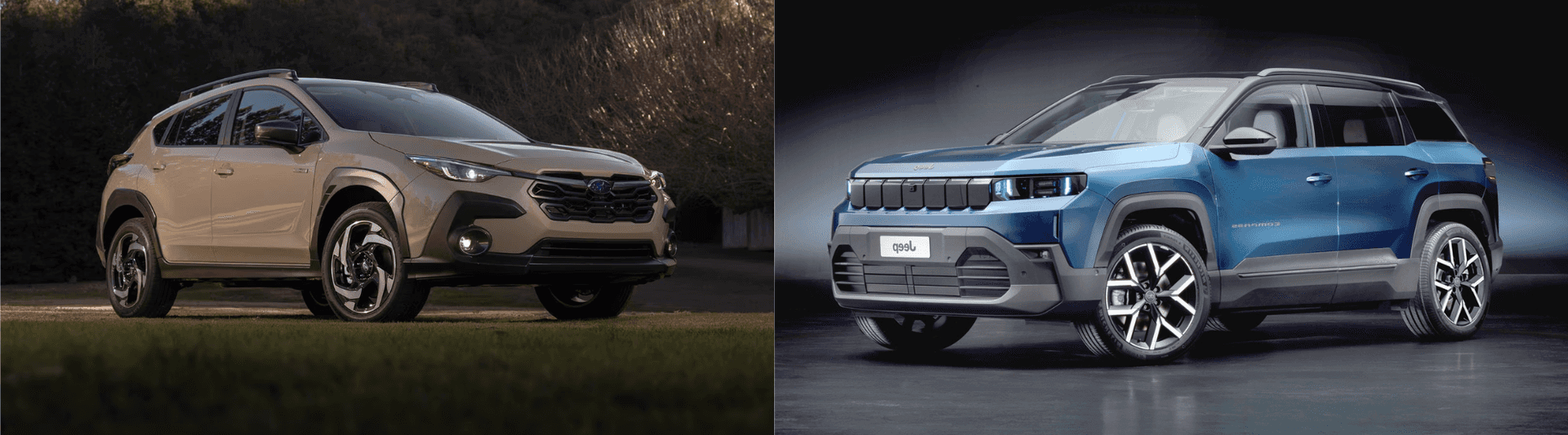side by side image with a subaru crosstrek on left and jeep compass on the right