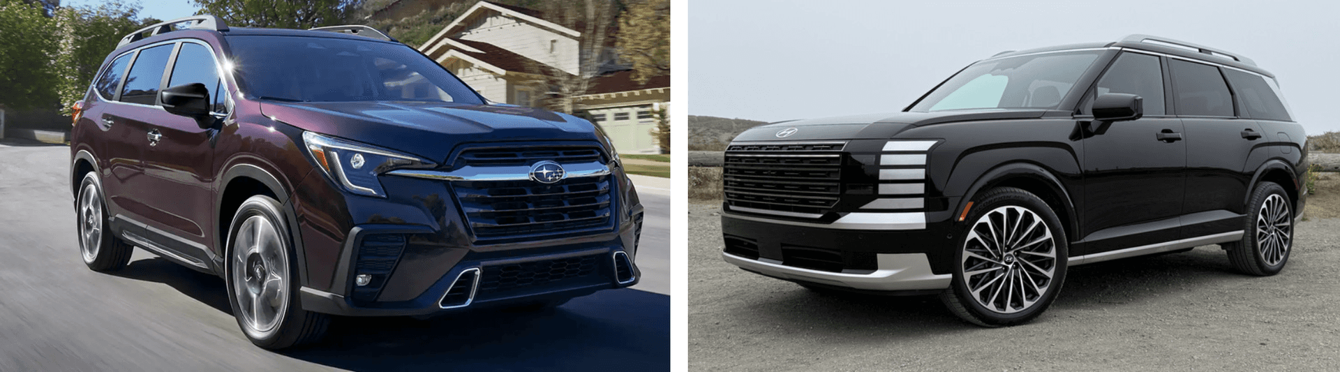 side by side image with a subaru ascent on left and hyundai palisade on the right